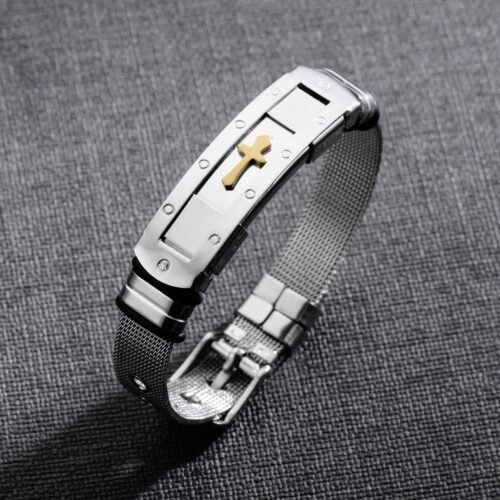 Stainless Steel Cross Wristband For Men - Image 3