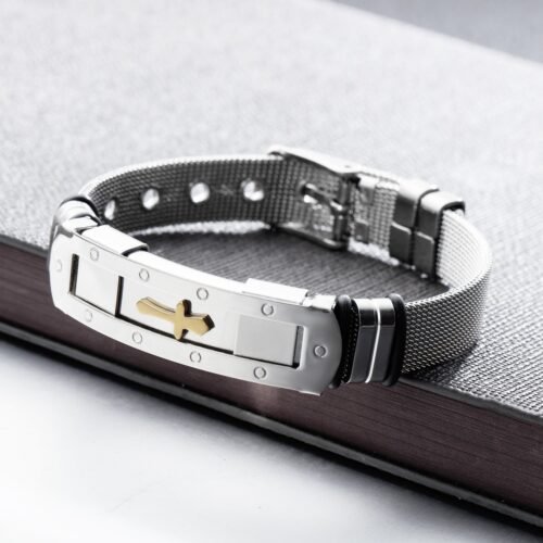 Stainless Steel Cross Wristband For Men - Image 5