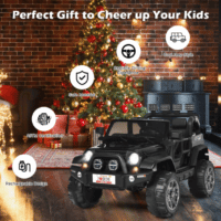 Rideable toy car by Christmas tree